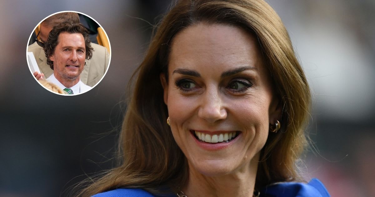 Kate Middleton smiles as she prepares to present the Gentlemen’s Singles Trophy; (Inset) Matthew McConaughey in the Royal Box before the Gentlemen's Singles Final. Cover Image Source: Getty Images | Visionhaus; (Inset) Shi Tang