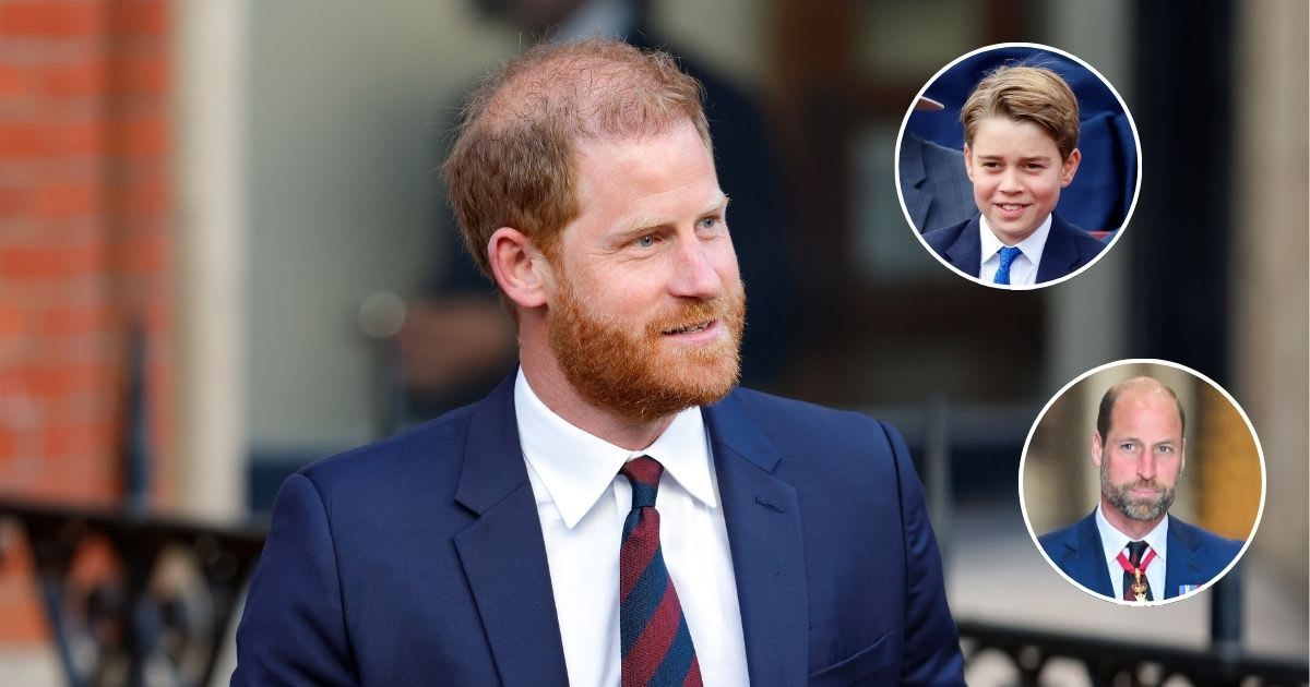Harry at the Royal Courts of Justice in London; (Inset B) William departs from Thanksgiving service; (Inset T) George attends a military procession. Cover Image Source: Getty Images | Max Mumby; (Inset B) Samir Hussein; (Inset T) Max Mumby