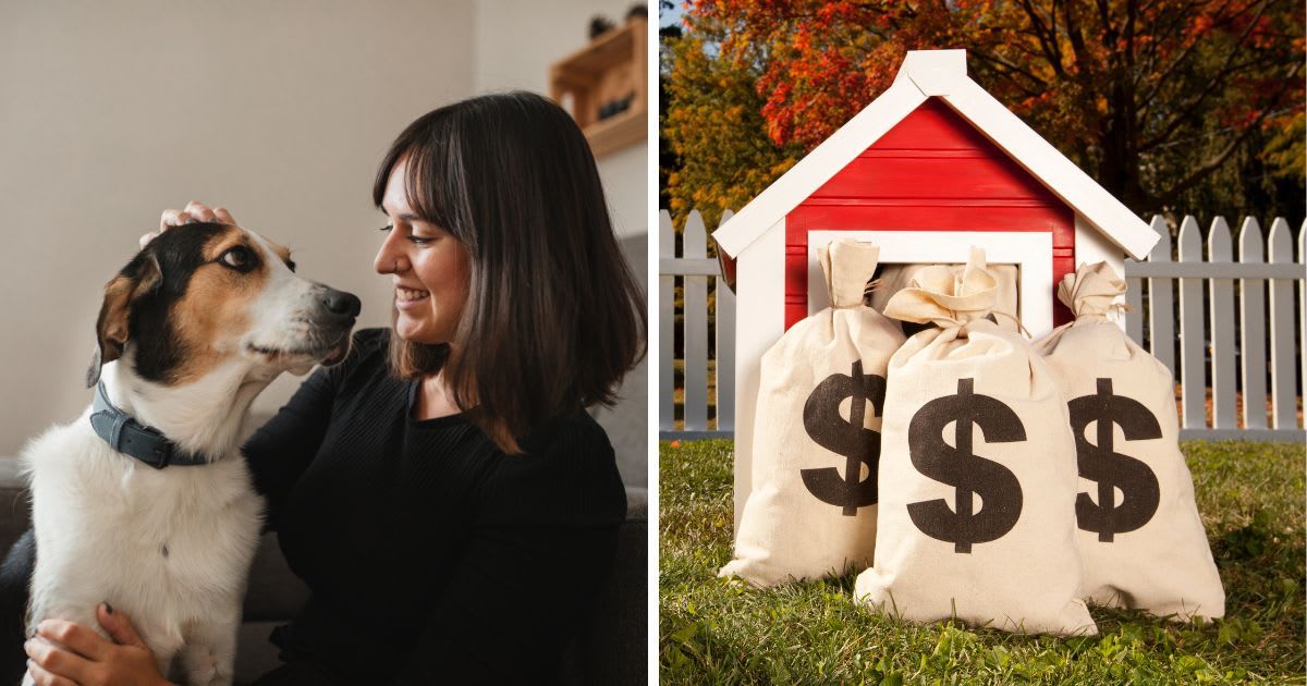 (L) Woman with her dog at home hugging, (R) Money bags and dog house. (Representative Image Source: Getty Images | (L)raquel arocena torres, (R) PM Images)