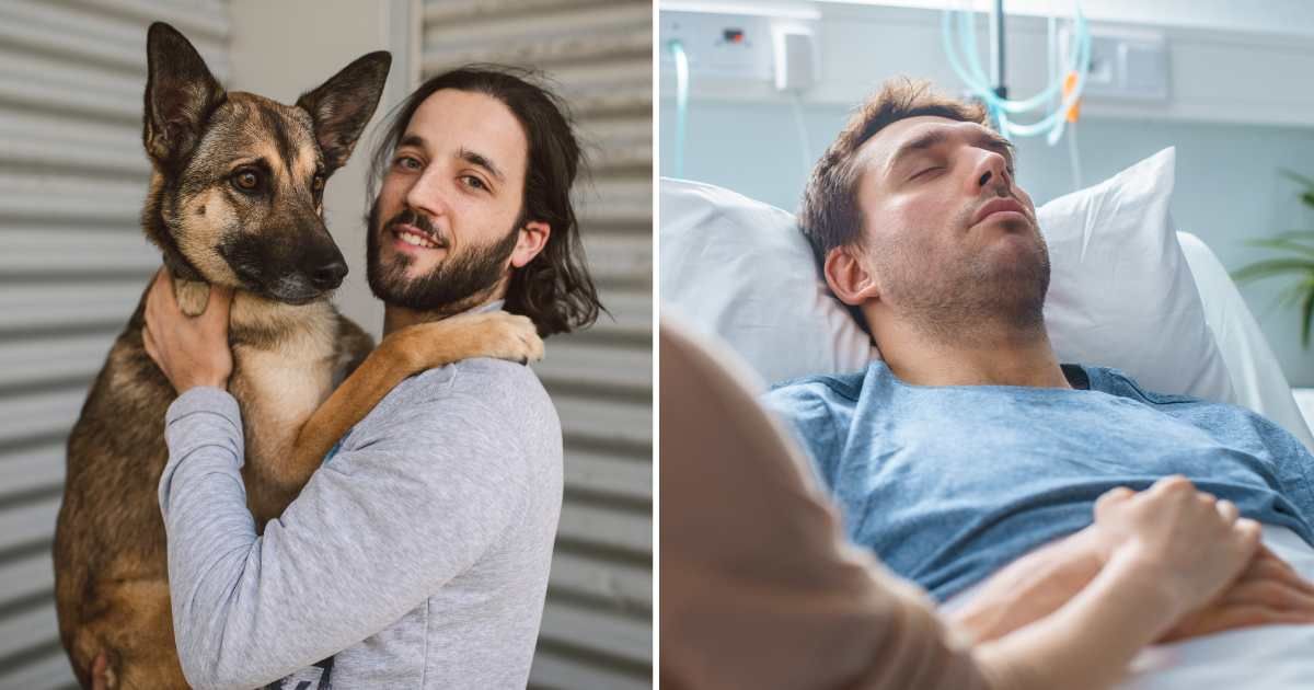 (L) A young man with his pet dog. (R) A man in the hospital. (Representative Cover Image Source: Getty Images | (L) Westend61, (R) gorodenkoff)