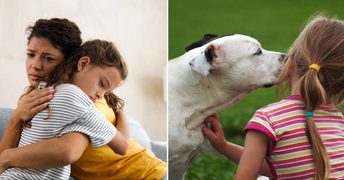 (L) Young worried mother consoling her depressed little girl, (R) Little girl with a pitbull. (Representative Cover Image Source: Getty Images | (L) skynesher, (R) Libortom)