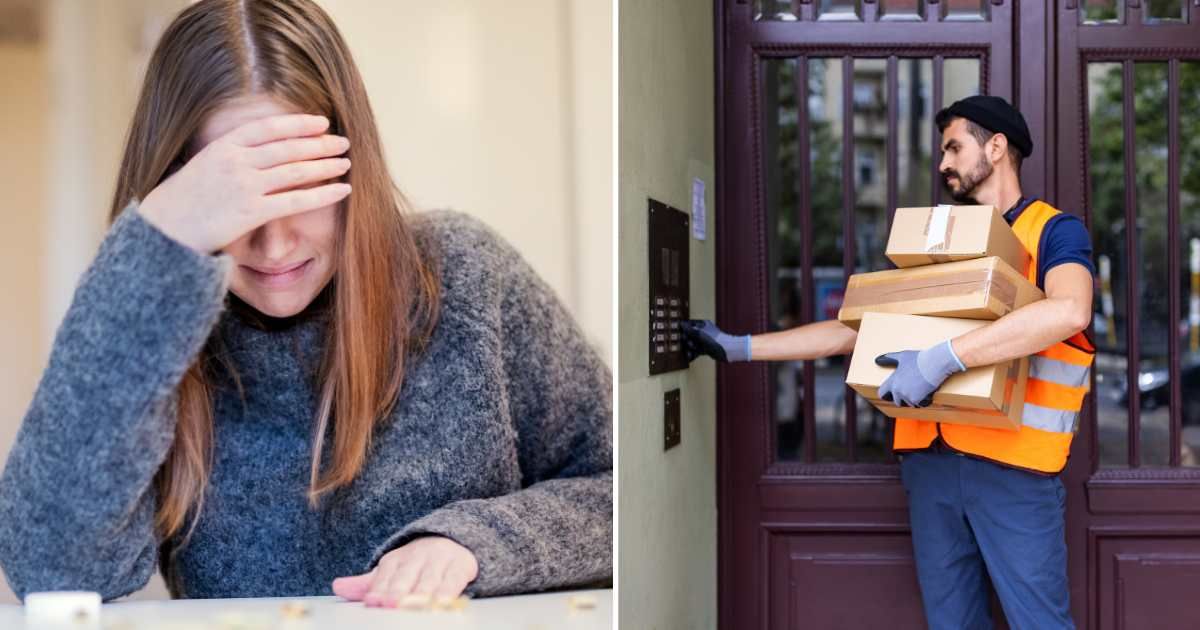(L) A young woman is crying. (R) A mailman with parcels. (Representative Cover Image Source: Getty Images | (L) Johner Images, (R) Luis Alvarez)