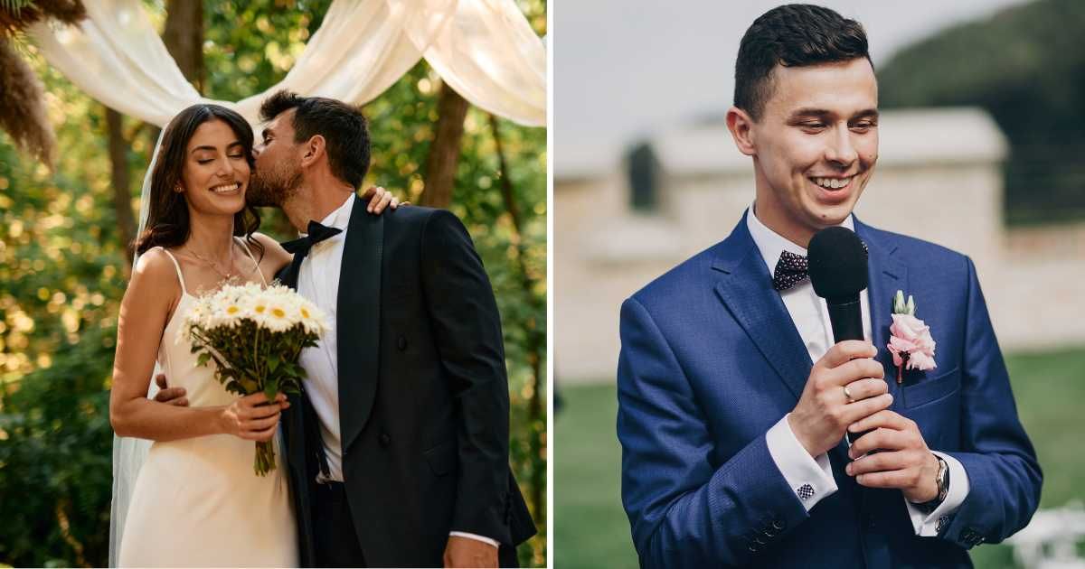 (L) A couple on their wedding day. (R) A groom saying his vows. (Representative Cover Image Source: Getty Images | (L) Igor Suka, (R) Bogdan Kurylo)