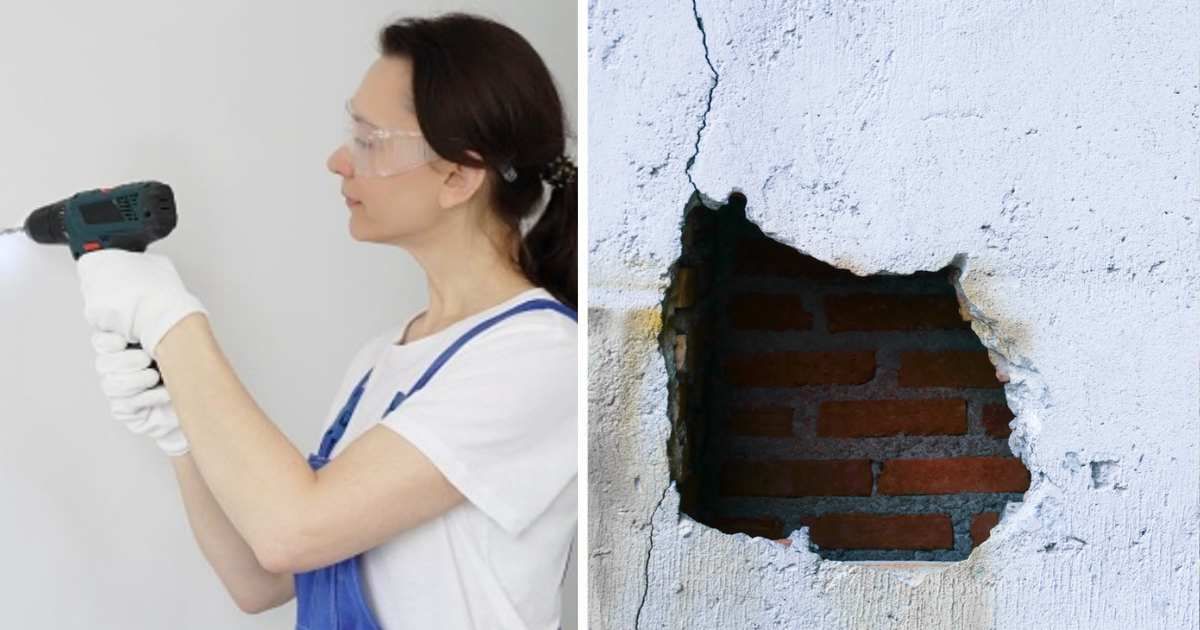 (L) Woman uses drill to make hole in white wall, (R) Hole in broken wall and old bricks on white background. (Representative Cover Image Source: Getty Images | (L) Volha Rahalskaya, (R) rawintanpin)