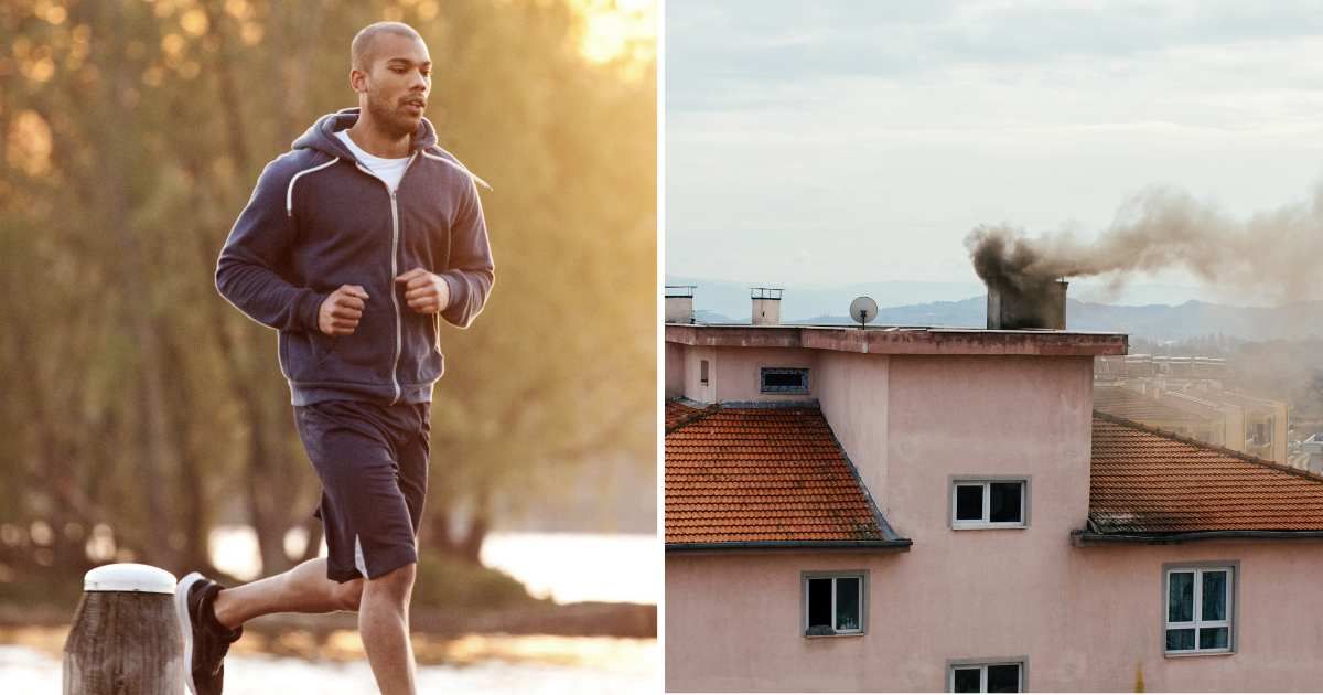 (L) A young man jogging. (R) Smoke coming out of a house. (Representative Cover Image Source: Getty Images | (L) Lorado, (R) ozgurcankaya)