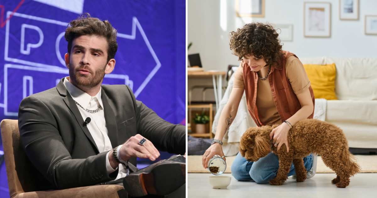 (L) Hasan Piker speaks onstage during Politicon 2018 at Los Angeles Convention Center on October 20, 2018 in Los Angeles, California.. (R) A dog sitter giving a pet dog food. (Representative Cover Image Source: Getty Images | (L) Phillip Faraone, (R) Anna