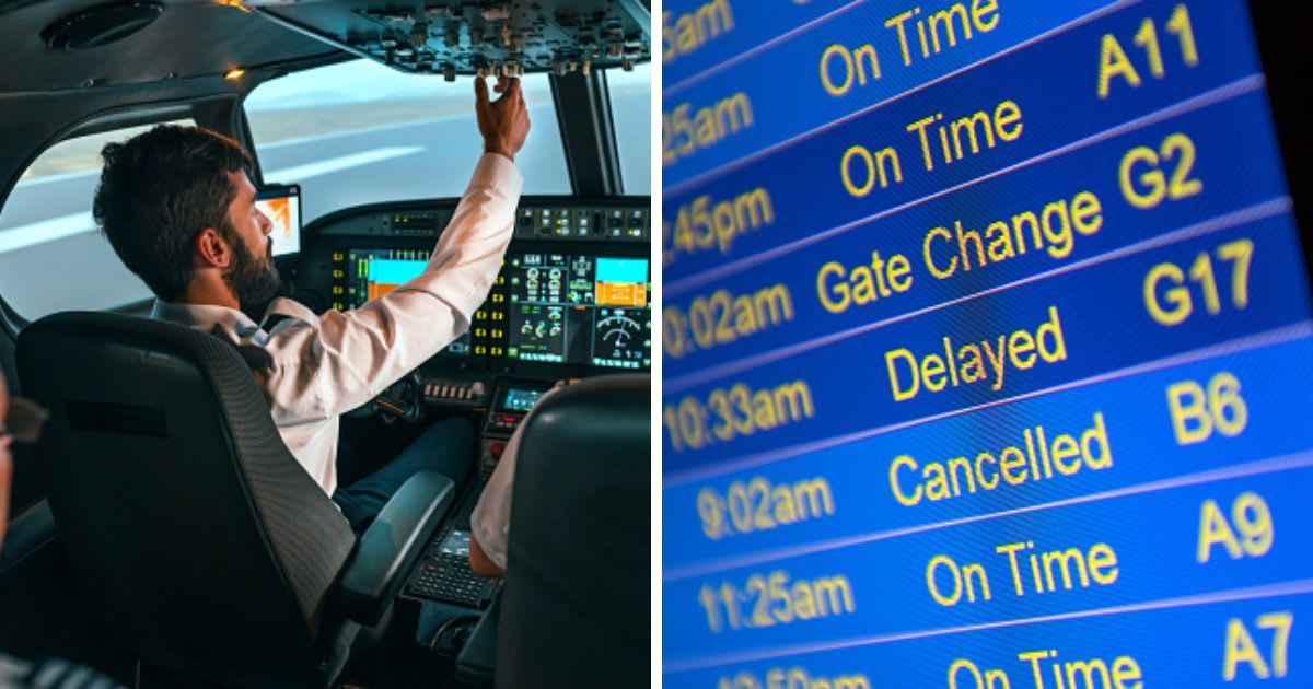 (L) A pilot flying a plane, (R) Cancelled flights due to weather. (Representative Cover Image Source: Getty Images | (L) zeljkosantrac, (R) E4C)