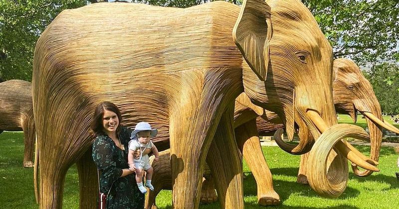 Princess Eugenie & 4-Month-Old Son August Check Out Elephant Statue Exhibit At The Park: See The Cute Pics!