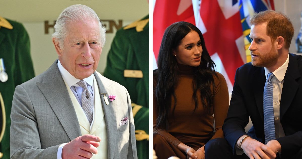 (L) King Charles on stage to present the winner of the Gold Cup; (R) Meghan Markle and Prince Harry gesture during their visit to Canada House. Cover Image Source: Getty Images | (L) Samir Hussein; (R) Daniel Leal-Olivas