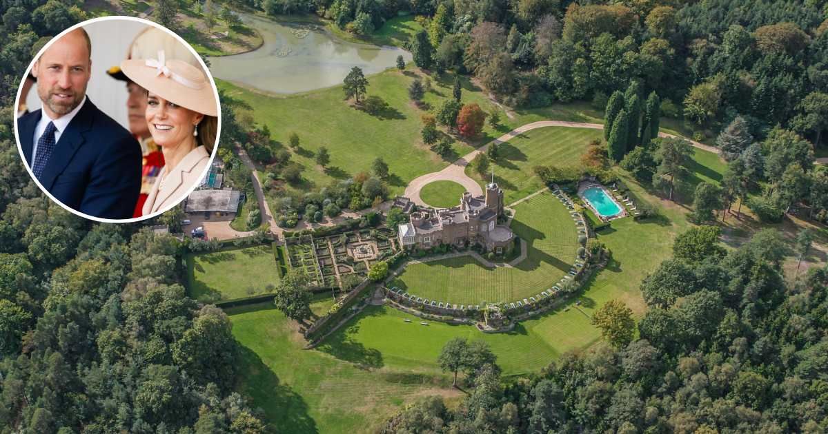 Aerial view of the Duke of Windsor's Grade II listed, Fort Belvedere; (Inset) Prince William, Prince of Wales and Catherine, Princess of Wales on the Royal Dais. Cover Image Source: Getty Images | David Goddard; (Inset) Samir Hussein