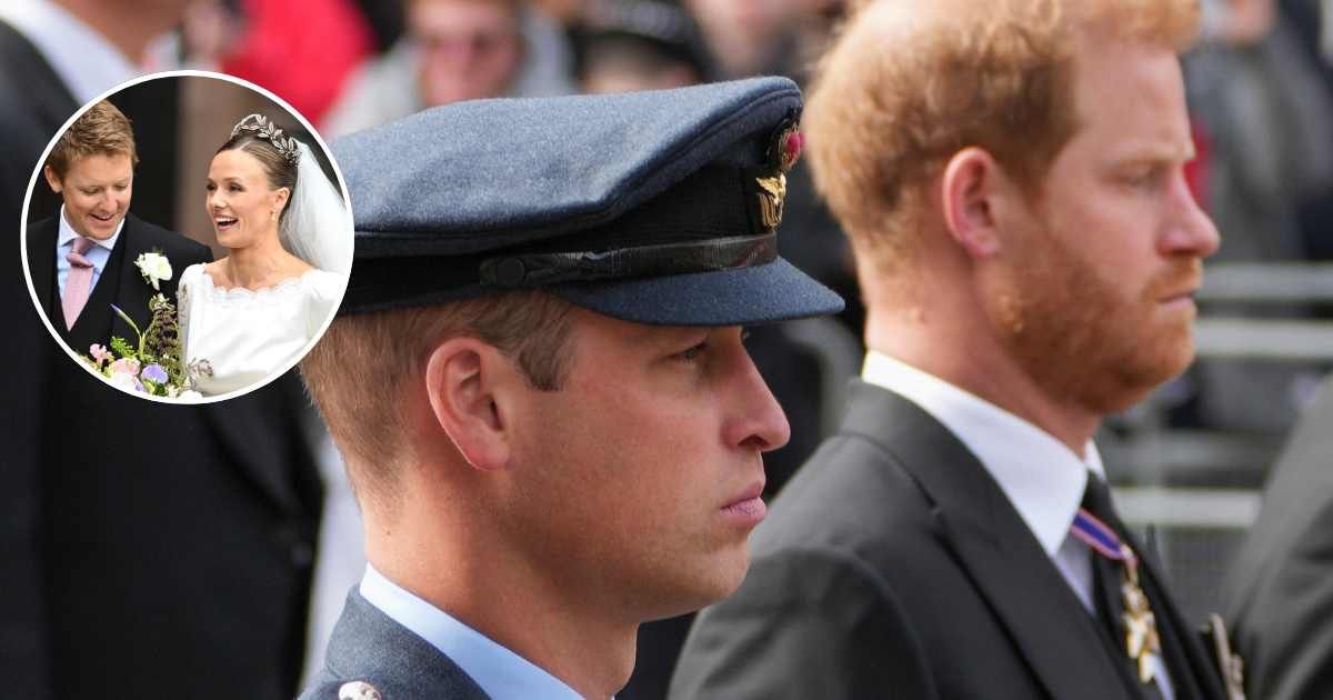 Prince William and Prince Harry follow the coffin of Queen Elizabeth II; (Inset) Hugh Grosvenor and Olivia Grosvenor, the Duke and Duchess of Westminster. Cover Image Source: Getty Images | WPA Pool; (Inset) Samir Hussein