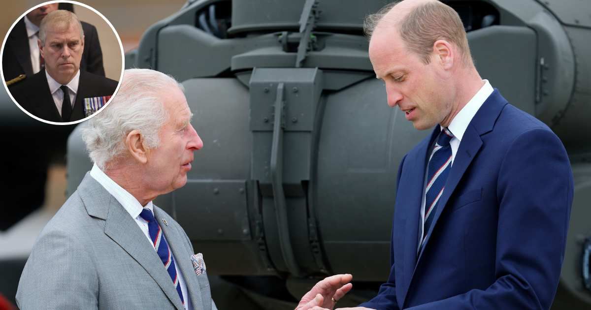 King Charles and Prince William wearing the regimental tie of the Army Air Corps; (Inset) Prince Andrew attends a commemoration service at Manchester Cathedral. Cover Image Source: Getty Images | (Inset) Christopher Furlong - WPA Pool
