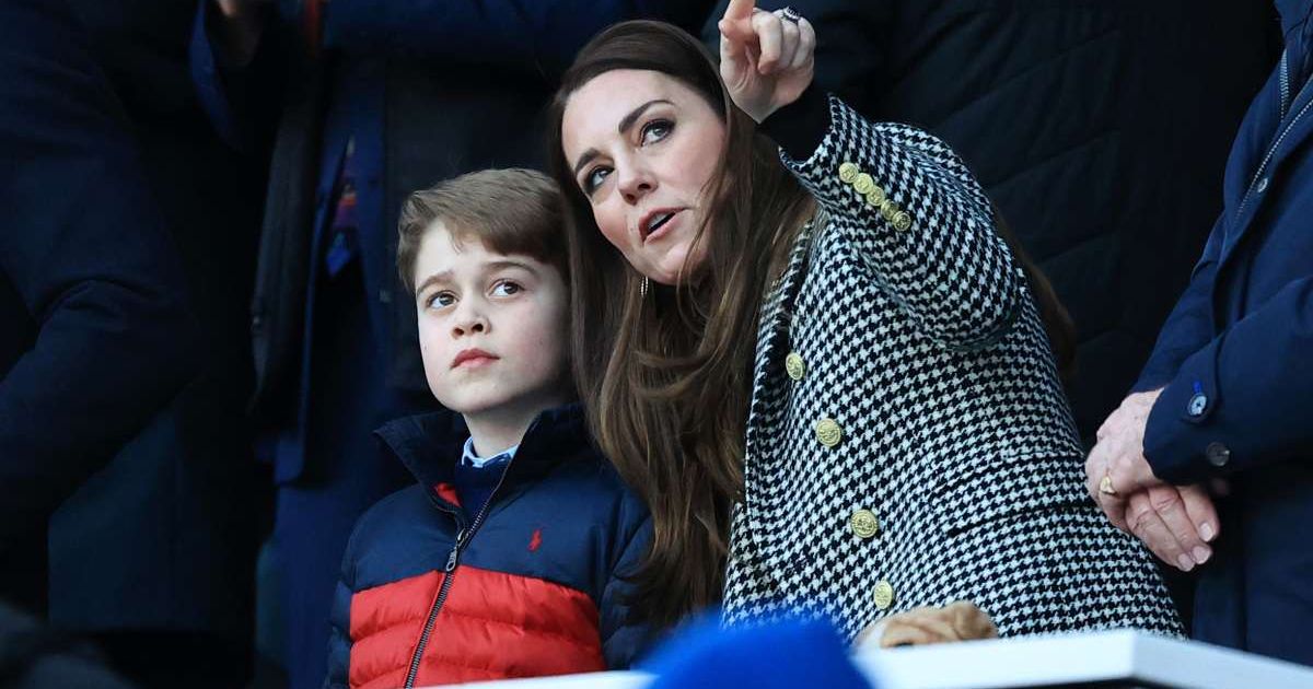 Catherine, Princess of Wales, speaks to their son Prince George of Cambridge before the Guinness Six Nations Rugby match between England and Wales at Twickenham Stadium. (Cover Image Source: Getty Images | David Rogers)