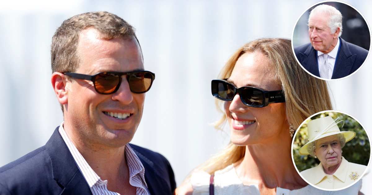 Peter Phillips and Harriet Sperling attend the Out-Sourcing Inc.; (Inset T) King Charles visits Colchester Castle; (Inset B) Queen Elizabeth visits Cambridge University. Cover Image Source: Getty Images | (base & Inset 1) Max Mumby; (Inset 2) Tim Graham