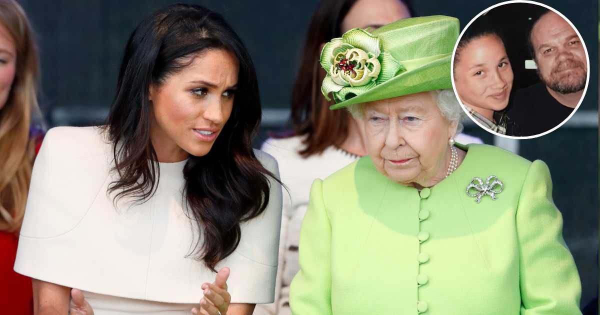 Meghan and Queen Elizabeth II attend a ceremony to open the new Mersey Gateway Bridge; (Inset) Old Picture of Meghan and her dad. (Cover Image Source: Getty Images | Max Mumby; (Inset) Netflix still)