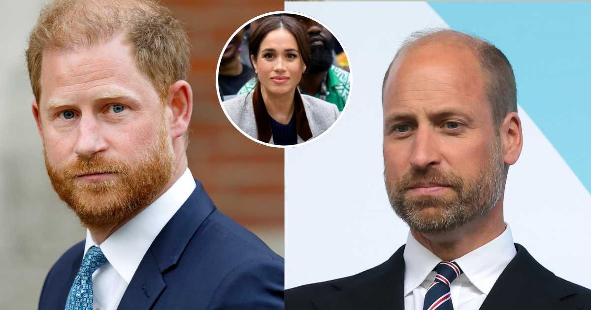(L) Prince Harry, Duke of Sussex; (R) Prince William of Wales looks on; (Inset) Meghan, Duchess of Sussex. (Cover Image Source: Getty Images | (L) Max Mumby/Indigo; (R) Jonathan Moscrop; (Inset) Karwai Tang)