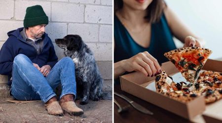 Woman offers pizza to a hungry homeless man with a dog – but was moved to tears when she realized why he wouldn’t eat it