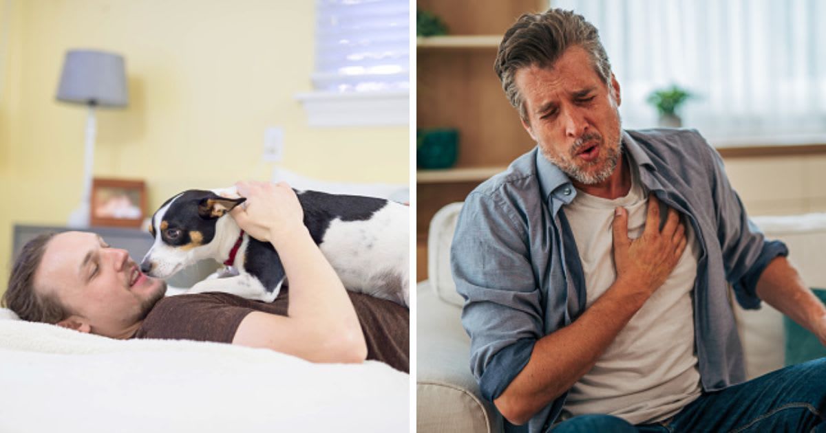 (L) Dog awakens man from sleep, (R) Mature man suffering chest pain. (Representative Cover Image Source: Getty Images | (L)FatCamera, (R) milorad kravic)