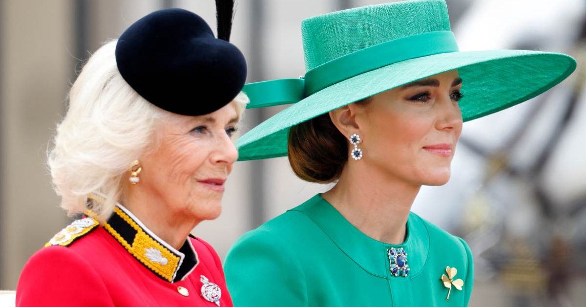 Queen Camilla (Colonel of The Grenadier Guards) and Catherine, Princess of Wales (Colonel of The Irish Guards) depart Buckingham Palace in a horse-drawn carriage. (Cover Image Source: Getty Images | Max Mumby/Indigo)