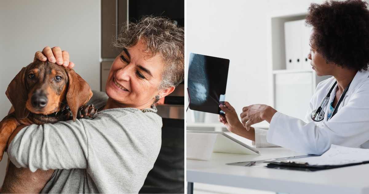 (L) An older woman with her pet dog. (R) A doctor sharing a mammogram scan. (Representative Cover Image Source: Getty Images | (L) raquel arocena torres, (R) Lordn)