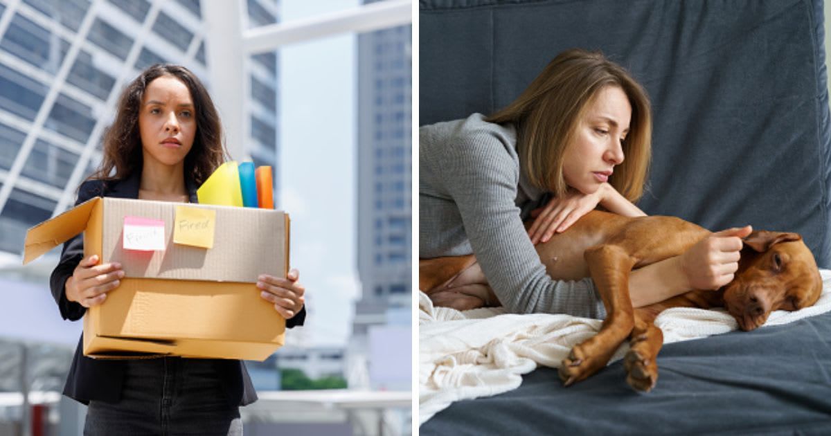 Sad woman leaving her company, (R) Upset woman care of weakening old dog at home. (Representative Cover Image Source: Getty Images | (L)Create image, (R) Dima Berlin)