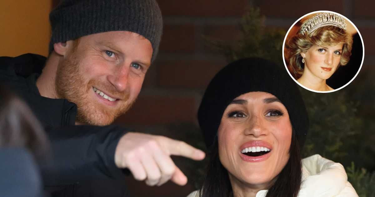 Prince Harry, Duke of Sussex, and Meghan, Duchess of Sussex, attend the Whistler Welcome Celebration; (Inset) Diana, Princess of Wales, at an event. Cover Image Source: Getty Images | Karwai Tang; (Inset) Anwar Hussein