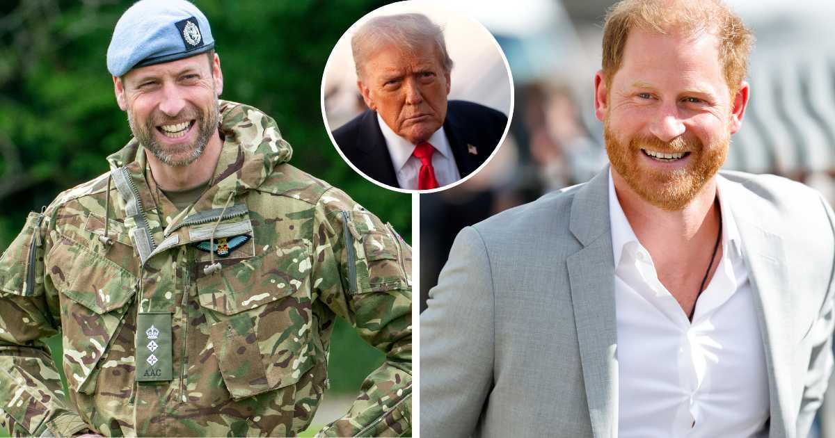 (L) Prince William, Colonel-in-Chief of the Army Air Corps; (R) Prince Harry arrives at the Community Recording Studio; (Inset) Donald Trump steps off Air Force One. Cover Image Source: Getty Images | (L) Arthur Edwards; (R) Max Mumby; (Inset) Kevin Diets