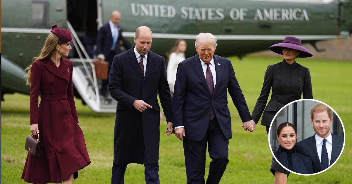 Princess Kate and Prince William receive Donald and Melania Trump at Windsor Castle; (Inset) Meghan Markle and Prince Harry visit One World Observatory. Cover Image Source: Getty Images | Aaron Chown; (Inset) Taylor Hill