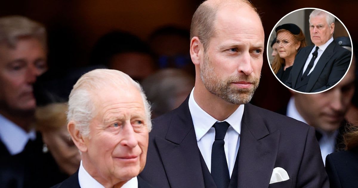 Prince William and King Charles at the Duchess of Kent's funeral; (Inset) Prince Andrew and Sarah Ferguson at Westminster Cathedral. Cover Image Source: Getty Images | Max Mumby/Indigo; (Inset) Karwai Tang/WireImage