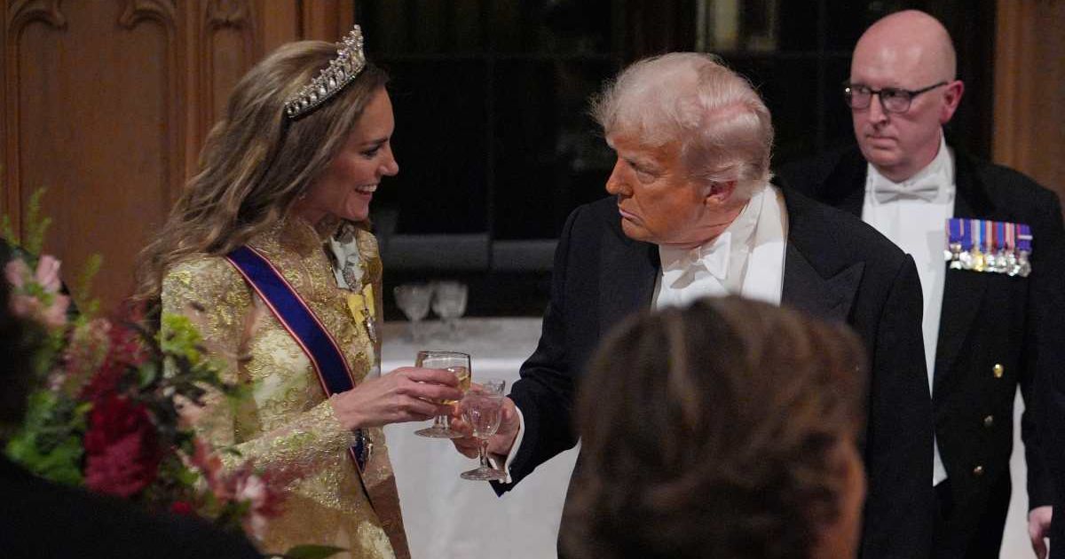 Catherine, Princess of Wales, toasts US President Donald Trump after his speech during the State Banquet at Windsor Castle for the State visit. (Cover Image Source: Getty Images | Yui Mok)