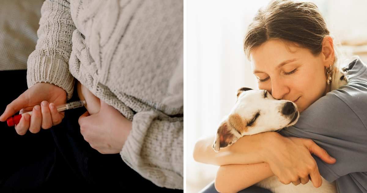 (L) A woman taking IVF injection. (R) A woman hugging her pet dog. (Representative Cover Image Source: Getty Images | (L) Maskot, (R) Anastasiia Krivenok)