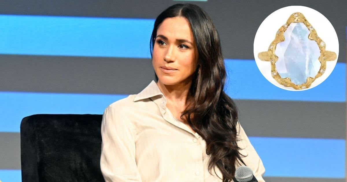 Meghan Markle during the 2024 SXSW Conference and Festival; (Inset) Meghan Markle's 'Queen' moonstone ring. Cover Image Source: Getty Images| Astrida Valigorsky; (Inset) Website| Logan Hollowell Jewelry