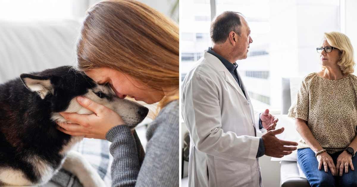 (L) A woman holding her pet dog's face. (R) A doctor talking to his patient. (Representative Cover Image Source: Getty Images | (L) Andrii Zorii, (R) MoMo Productions)