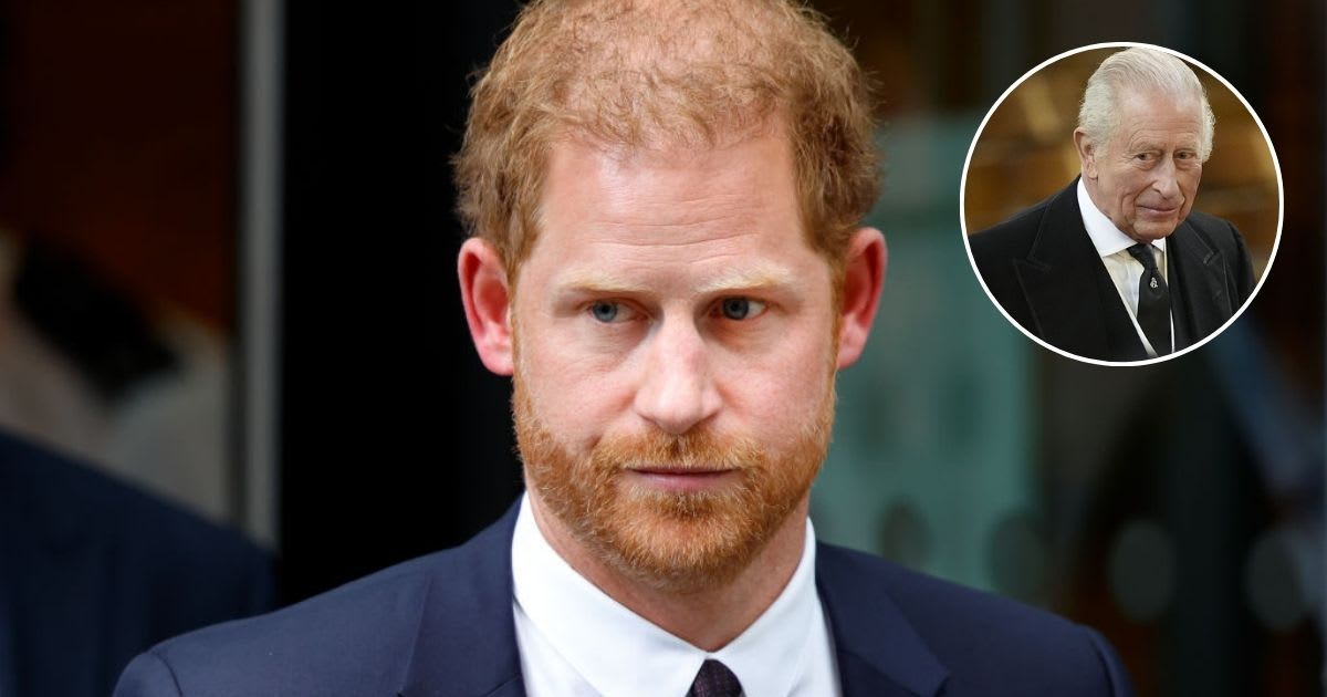 Prince Harry departs the Rolls Building of the High Court; (Inset) King Charles arrives for the Requiem Mass service for the Duchess of Kent. Cover Image Source: Getty Images | Max Mumby/Indigo; (Inset) Aaron Chown - Pool