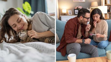 Husband jokingly suggested wife take a pregnancy test when their cat suddenly became clingy — but the results left them stunned