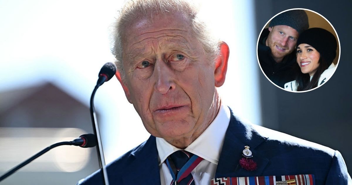 King Charles attends a Commissioning Ceremony for HMS Agamemnon; (Inset) Prince Harry and Meghan Markle attend the Whistler Welcoming Ceremony. Cover Image Source: Getty Images| Paul Ellis - WPA Pool; (Inset) Samir Hussein/WireImage