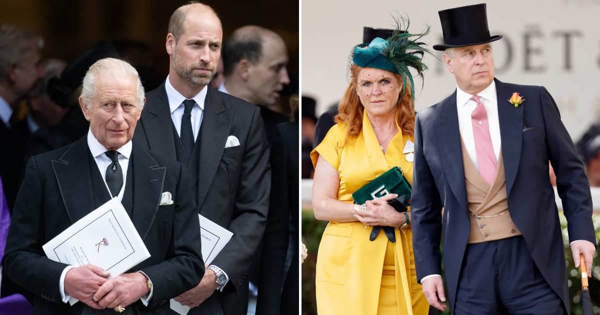 (L) King Charles and Prince William attend the funeral of the Duchess of Kent; (R) Sarah Ferguson and Prince Andrew walk together at a royal event. Cover Image Source: Getty Images | (L) Samir Hussein; (R)Max Mumby