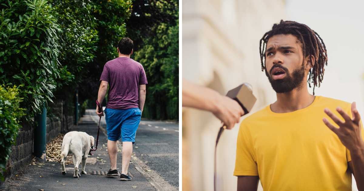 (L) A man walking his dog. (R) A man giving interview. (Representative Cover Image Source: Getty Images | (L) Sally Anscombe, (R) Deagreez)