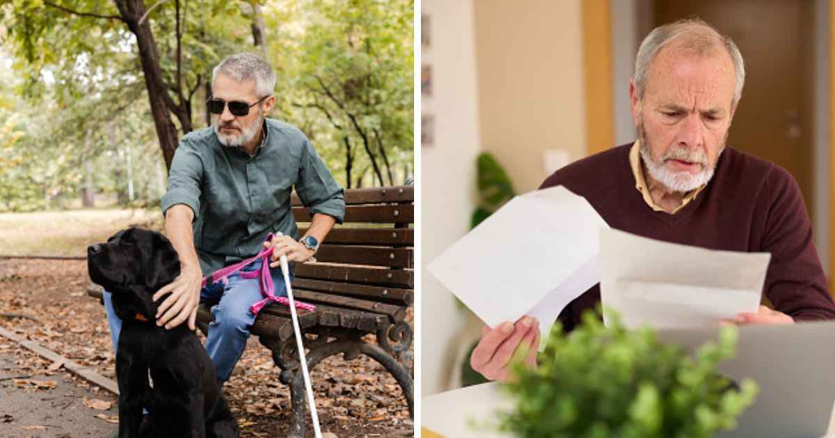 (L) Man with visual impairment and his guide dog relaxing in the park, (R)Senior man. (Representative Cover Image Source: Getty Images | (L) RgStudio, (R) alvaro gonzalez)