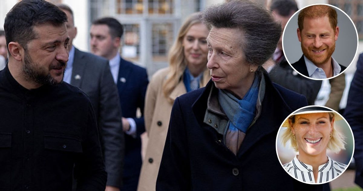  Anne during a visit to Kyiv; (Inset T) Harry at the Centre for Blast Injury Studies; (Inset B) Zara at the Royal Windsor Cup. Cover Image Source: Getty Images | Thomas Peter - Pool; (Inset T) Suzanne Plunkett - Pool; (Inset B) Max Mumby/Indigo        