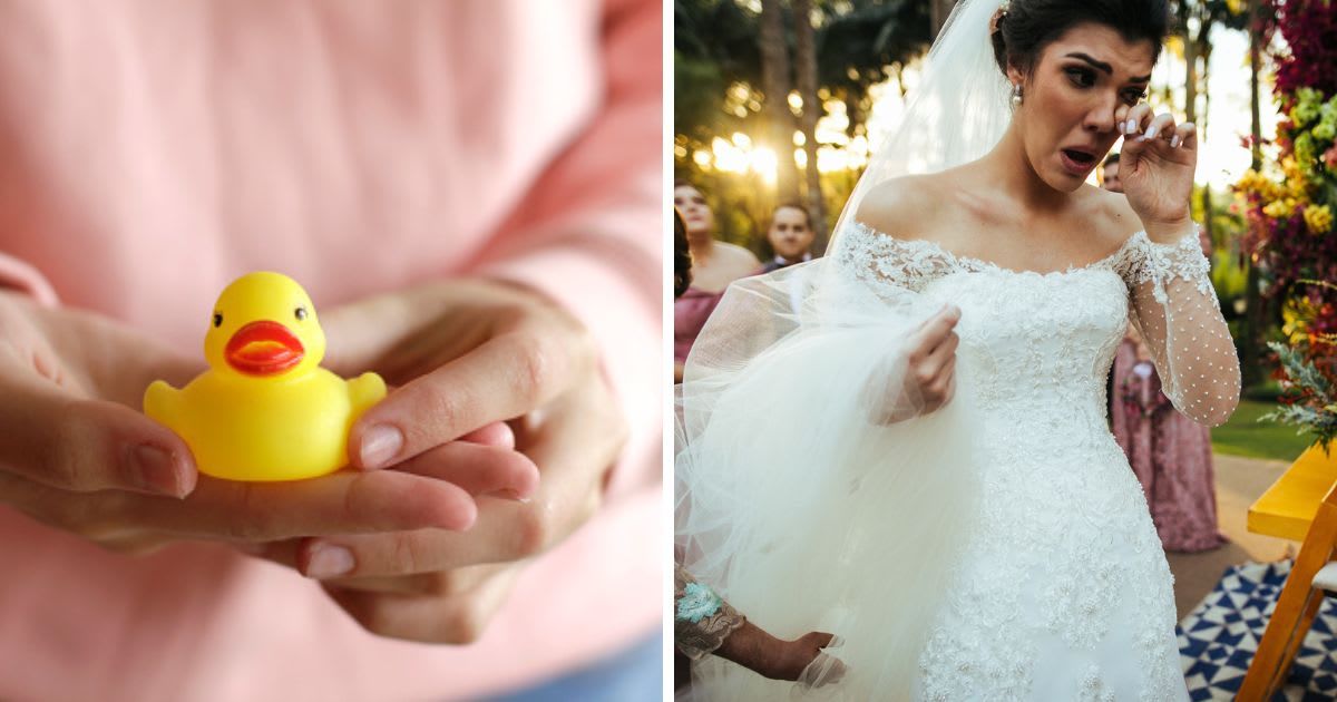 (L) Woman hands holding yellow rubber duck, (R) Bride crying in the altar. (Representative Cover Image Source: Getty Images | (L) Isabel Pavia, (R) FG Trade)
