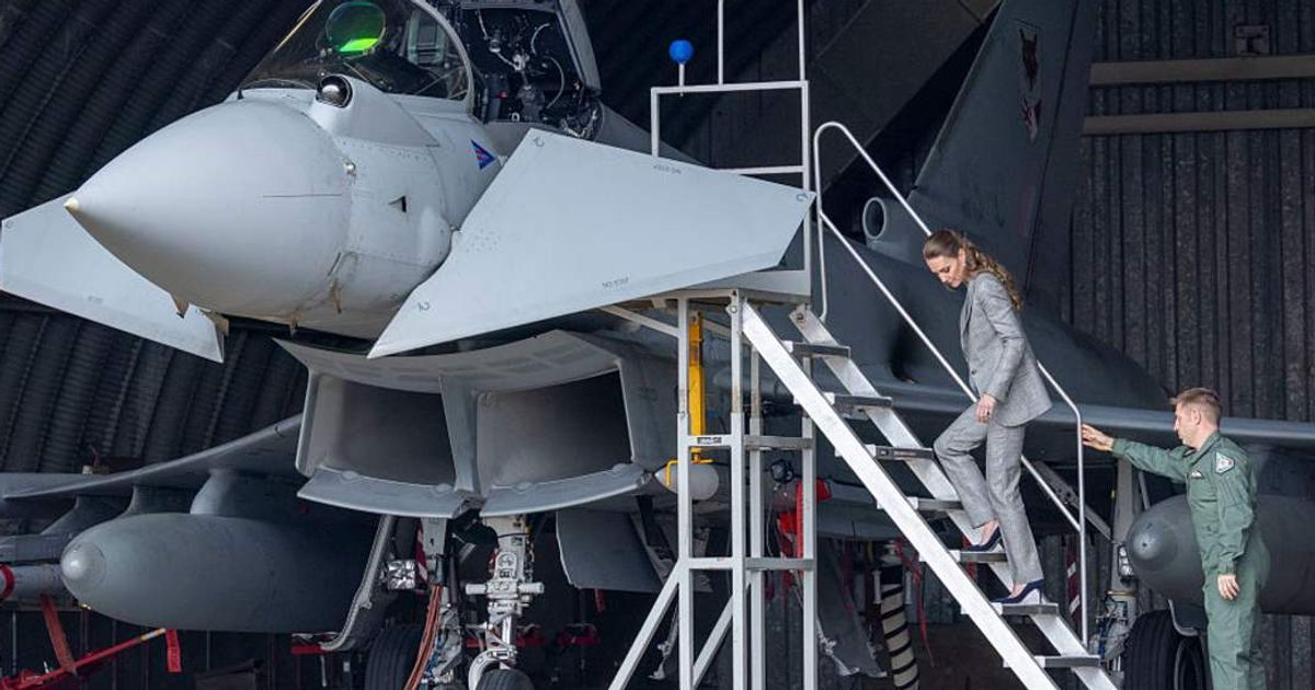 Kate Middleton is given a tour of the new Typhoon Future Synthetic Training facility at RAF Coningsby in Lincolnshire.
(Getty Images | James Glossop - WPA Pool)
