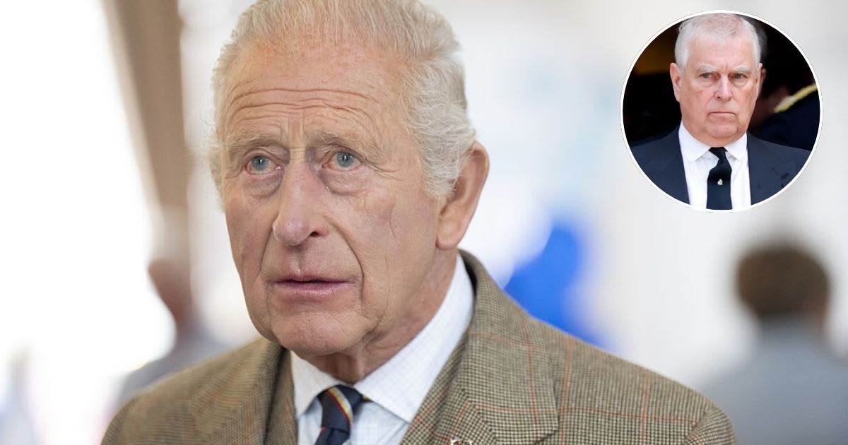 King Charles during a reception at Campbeltown Town Hall; (Inset) Prince Andrew attends the Duchess of Kent's Requiem Mass service. Cover Image Source: Getty Images | Jane Barlow - WPA Pool; (Inset) Max Mumby/Indigo