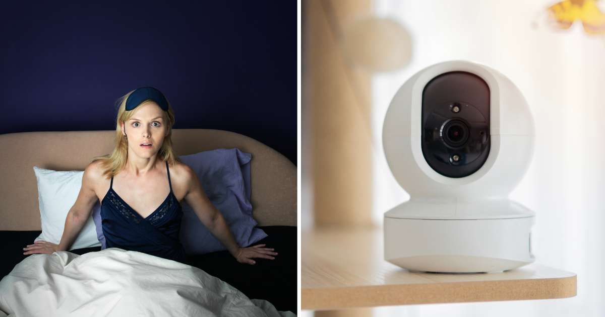 (L) Woman wakes up scared, (R) A pet camera. (Representative Cover Image Source: Getty Images | (L) Bernd Vogel, (R) Kunlathida Petchuen)