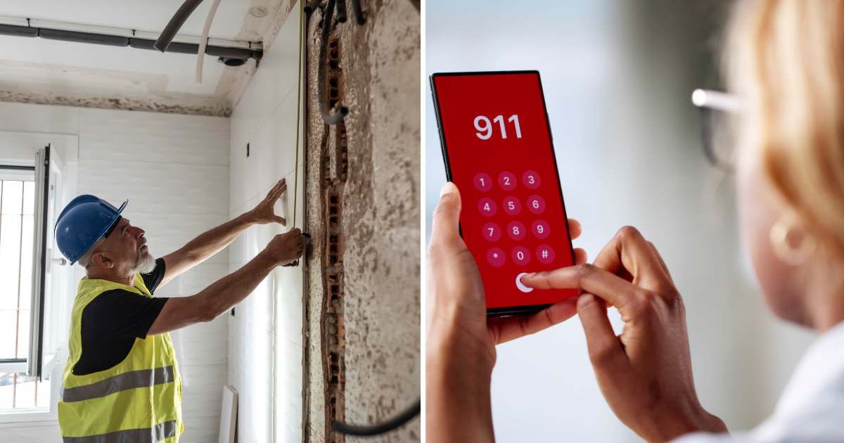 (L) A maintenance worker during house renovation. (R) A woman dialling 911 on her phone. (Representative Cover Image Source: Getty Images | (L) Antonio Garcia Recena, (R) Andrey Popov)