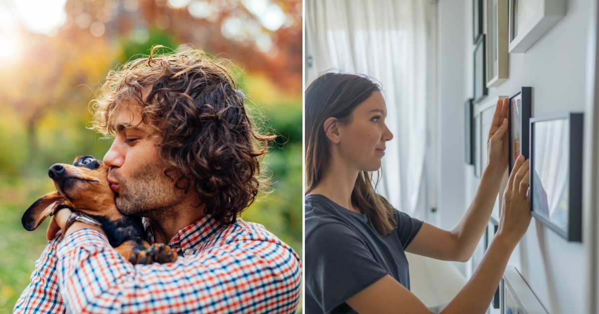 (L) A man kissing his pet dog. (R) A woman looking at photo frames. (Representative Cover Image Source: Getty Images | (L) Drazen_, (R) AscentXmedia)