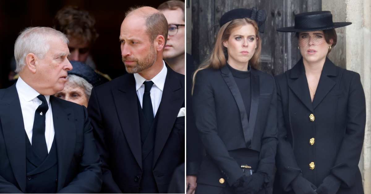 (L) Prince William and Prince Andrew attend Duchess of Kent's Requiem Mass service; (R) Princess Eugenie and Princess Beatrice attend Queen Elizabeth II's State Funeral. Cover Image Source: Getty Images | (L) Max Mumby/Indigo; (R) Chris Jackson)