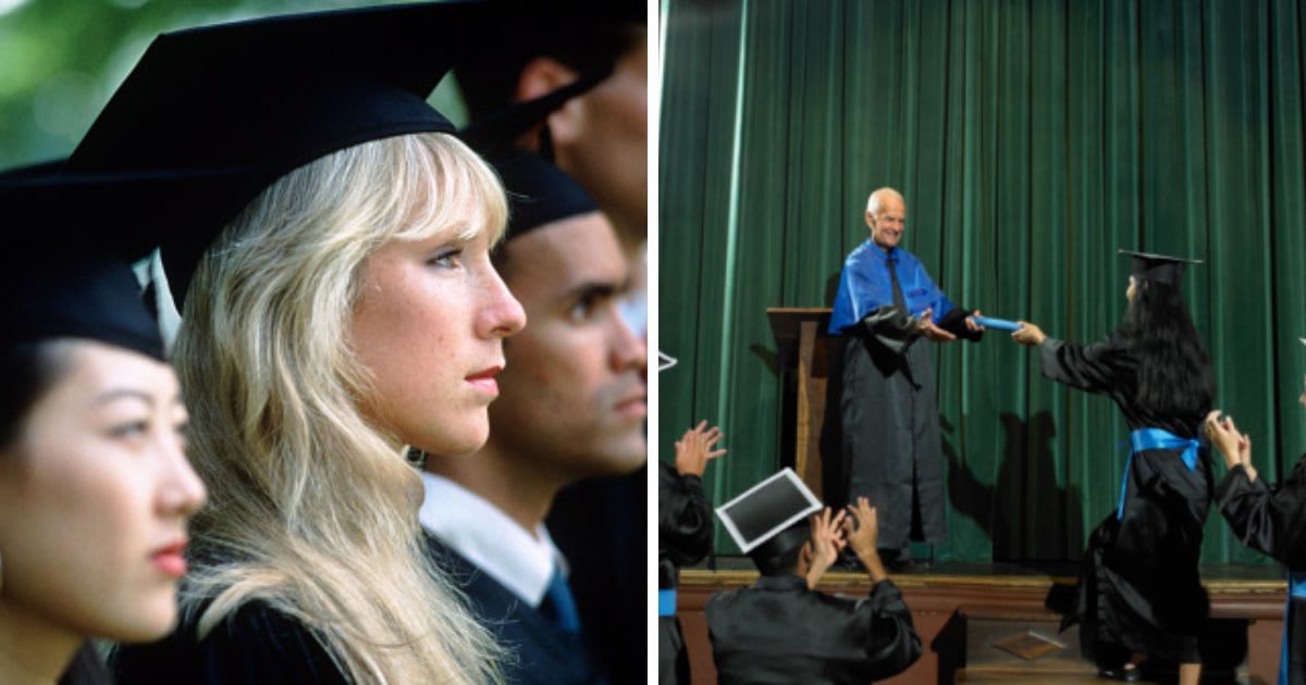 (L) Graduates lined up for commencement ceremonies, (R) Dean handing out diplomas. (Representative Cover Image Source: Getty Images | (L) Chuck Savage, (R) Hans Neleman)