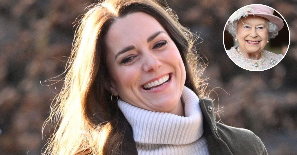 Kate Middleton arrives for a visit to the Stenurten Forest Kindergarten; (Inset) Queen Elizabeth at the Chichester Theatre. Cover Image Source: Getty Images| Samir Hussein/WireImage; (Inset) Stuart C. Wilson