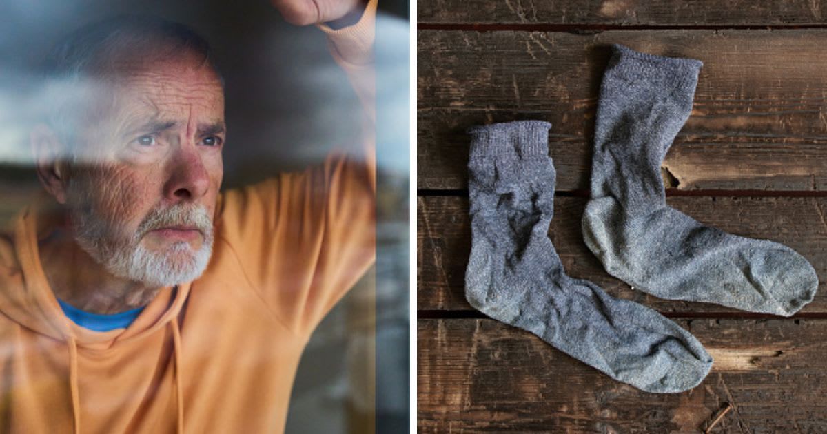 (L) Pensive senior man gazing through the window, (R) Old socks lie on a wooden floor. (Representative Cover Image Source: Getty Images | (L) alvaro gonzalez, (R) Victoria Kotlyarchuk)